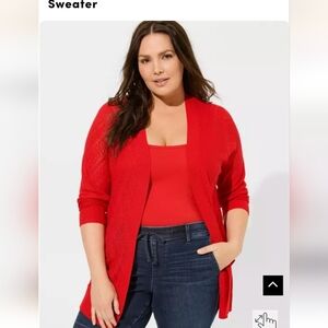 Torrid NWT red Pointelle Cardigan Open Front Sweater Size M/L